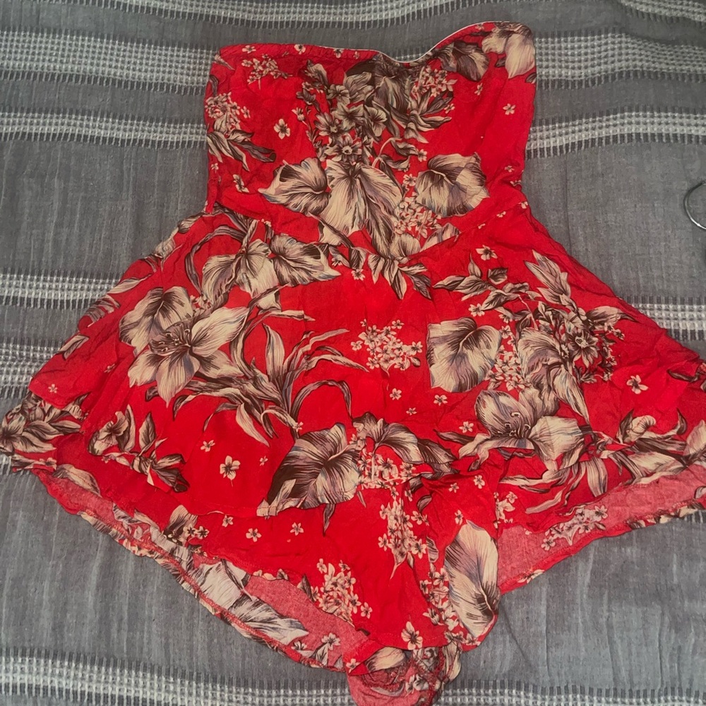 Eilly Bazar Floral Print Belted Layered Hem Tube Romper